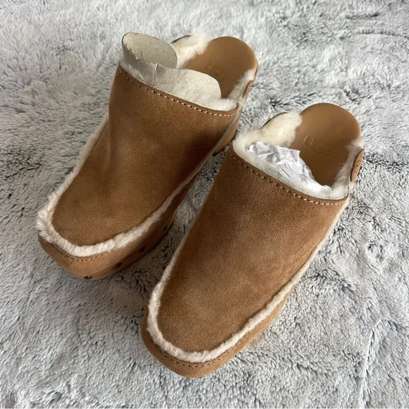 UGG AUBRIANA CHESTNUT SUEDE CLOG HEEL SHOE Women Size 8.0 - Picture 5 of 11